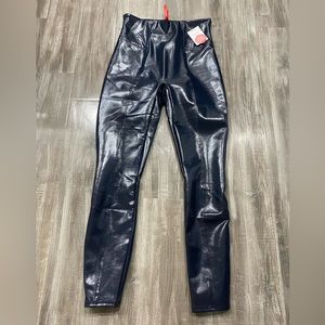 Spanx Faux Patent Leather Leggings - Navy Blue Port Blue - Size Medium